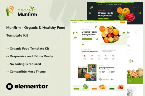 Munfirm organic and healthy food Elementor template kit preview