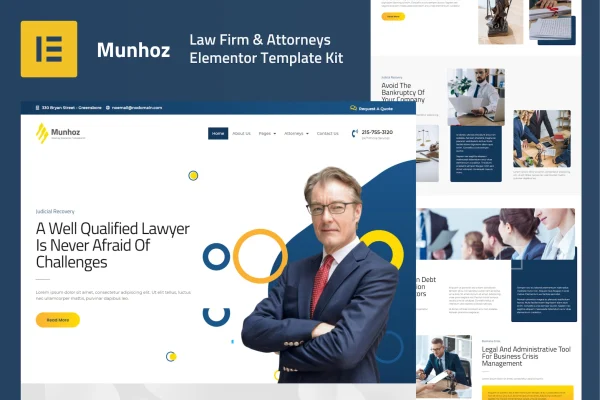 Munhoz law firm and attorneys Elementor template kit cover image
