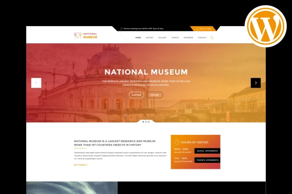 Museum responsive WordPress theme preview for museums and art galleries