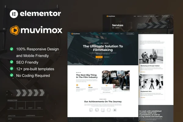 Muvimox film maker and movie studio Elementor template kit preview