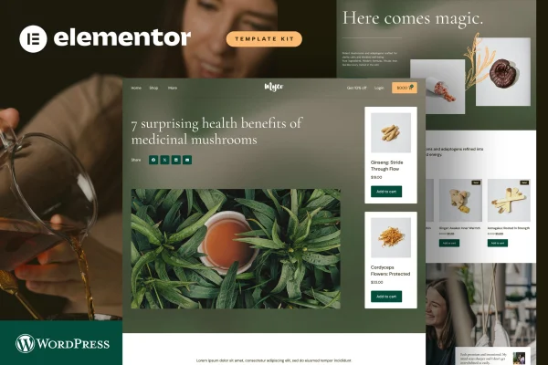 Myco medicinal mushrooms and adaptogens shop Elementor template kit preview