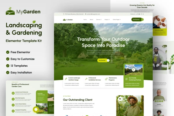 MyGarden landscaping and gardening Elementor template kit preview