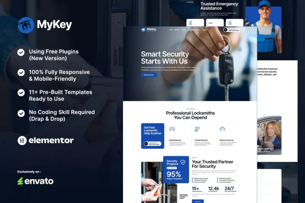 MyKey locksmith and key maker Elementor template kit preview