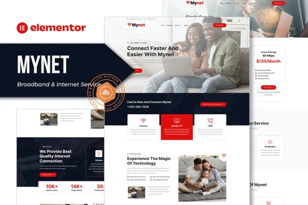 Mynet broadband and internet service provider Elementor template kit preview