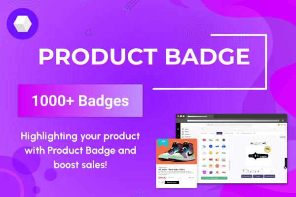 MyShopKit Product Badges WP plugin banner showing badges on WooCommerce product images