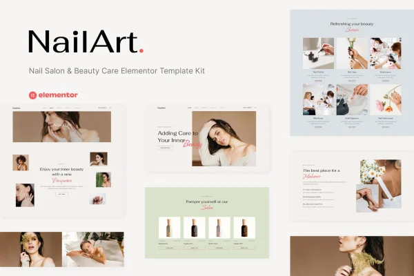 Nailart nail salon and beauty care Elementor template kit preview