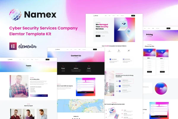 Namex cyber security services Elementor template kit preview