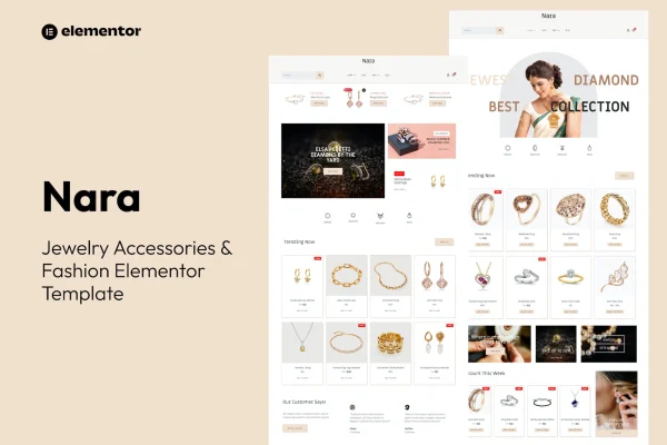 Nara jewelry and accessories store Elementor template kit preview