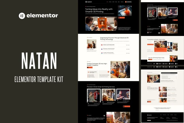 Natan 3D printing services Elementor template kit page previews