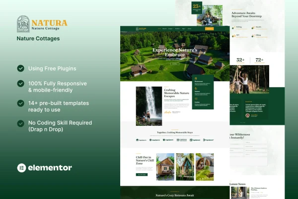 Natura nature cottages Elementor template kit preview