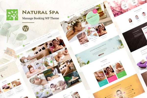 Natural Spa massage booking WordPress theme preview with calm spa-style page layout