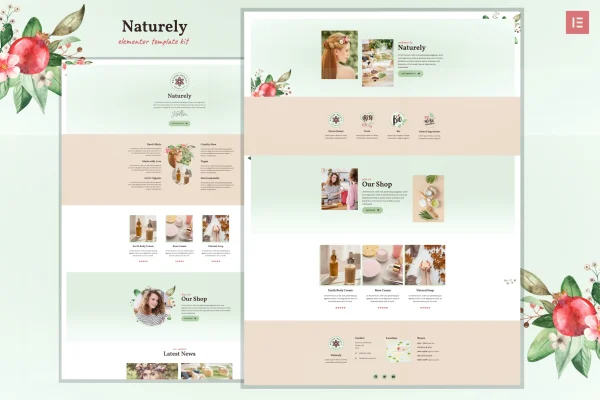 Naturely natural cosmetics and beauty Elementor template kit preview