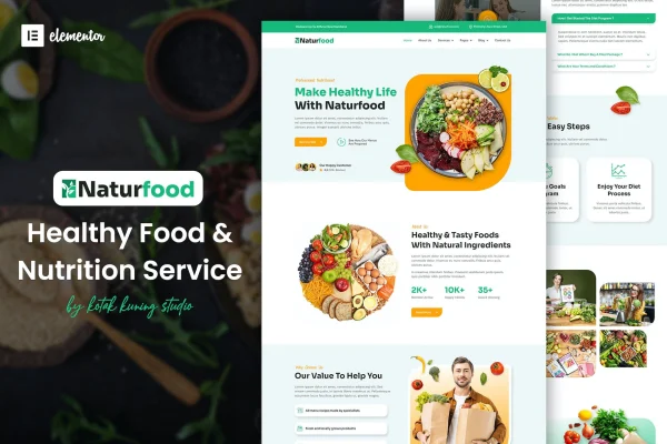 Naturfood healthy food and nutrition Elementor template kit preview