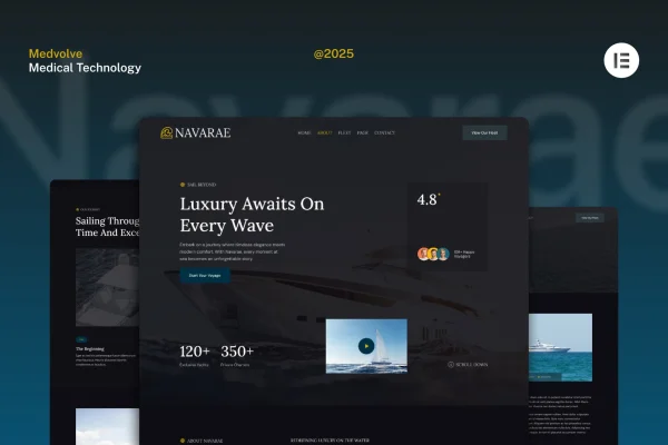 Navarae dark luxury yacht club and boat rental Elementor template kit preview