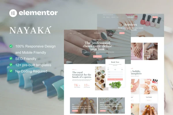 Nayaka nail salon and beauty care Elementor template kit preview