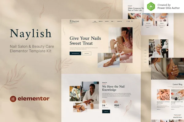 Naylish nail salon and beauty care Elementor template kit preview