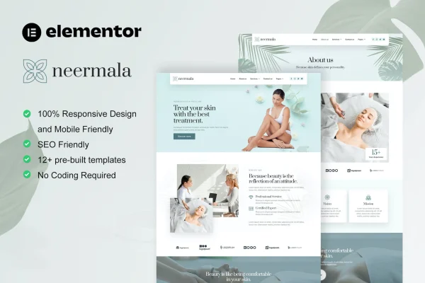Neermala beauty clinic and dermatology Elementor template kit preview