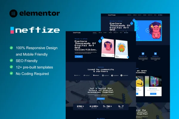 Neftize NFT portfolio Elementor template kit preview