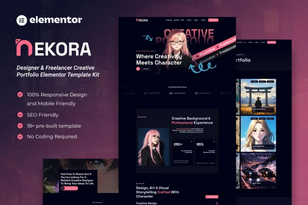 Nekora creative portfolio Elementor template kit preview