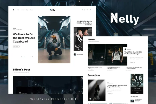 Nelly blog and magazine Elementor template kit preview