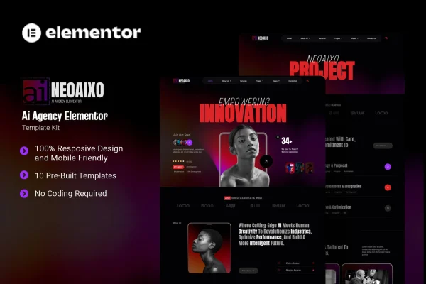 Neoaixo AI agency Elementor template kit page previews