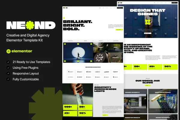 Neond creative and digital agency Elementor template kit preview