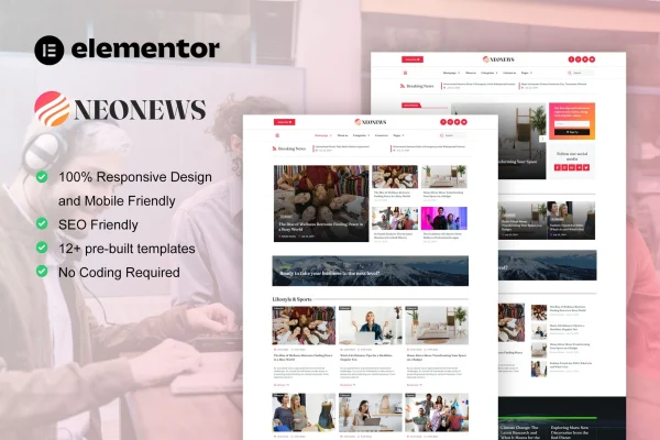 NeoNews news and magazine Elementor template kit preview
