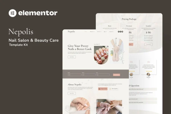 Nepolis nail salon and beauty care Elementor template kit preview