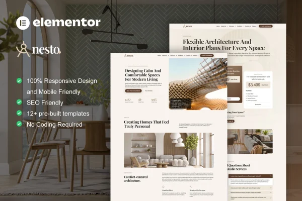 Nesto interior design Elementor template kit cover image