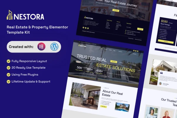 Nestora real estate and property Elementor template kit preview