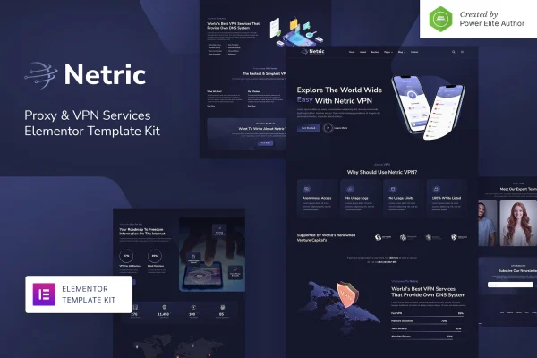 Netric proxy and VPN services Elementor template kit preview
