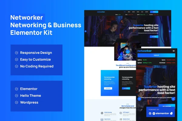 Networker business and hosting services Elementor template kit preview
