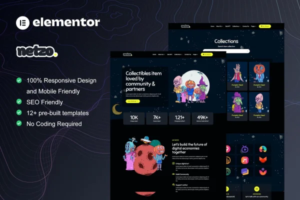 Netzo NFT portfolio Elementor template kit cover image