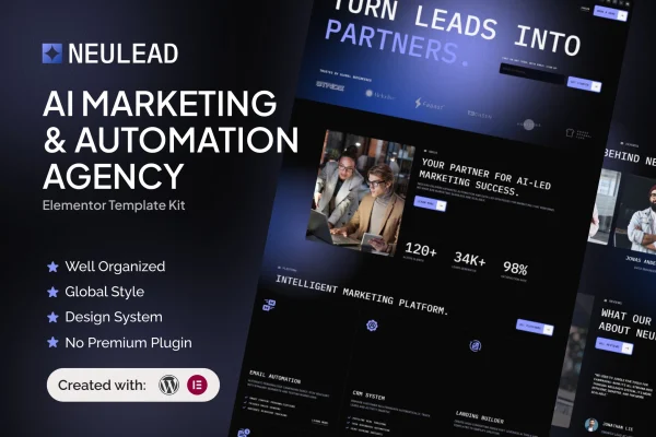 Neulead Elementor template kit cover for an AI marketing and automation agency website