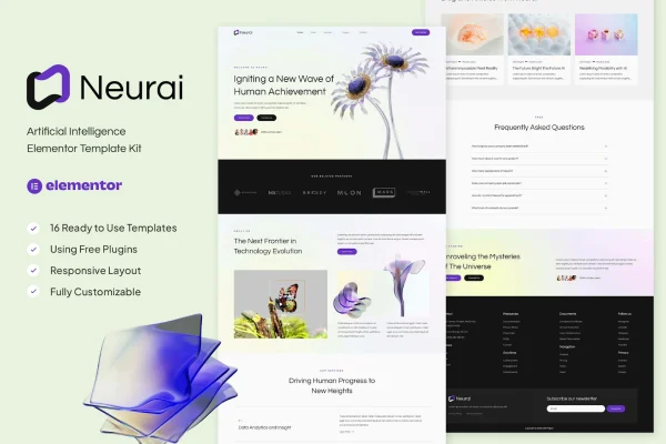 Neurai artificial intelligence Elementor template kit preview