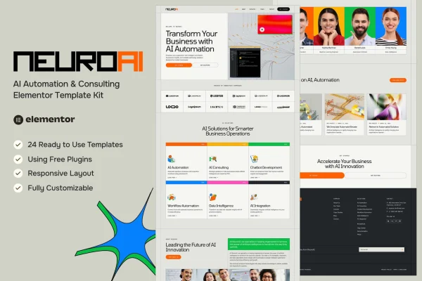 NeuroAI Elementor template kit for AI automation and consulting websites