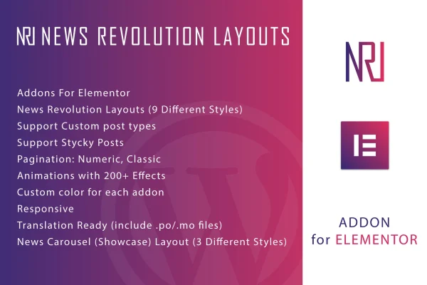 News Revolution Leyout For Elementor plugin banner with news grid layouts
