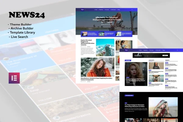 News24 Elementor blog and magazine WordPress theme preview