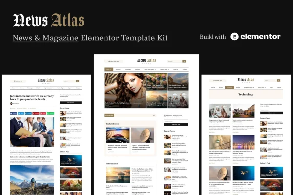 NewsAtlas news and magazine Elementor template kit cover image