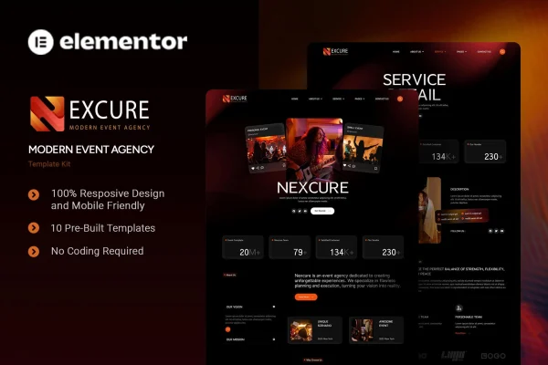 Nexcure event agency Elementor template kit preview