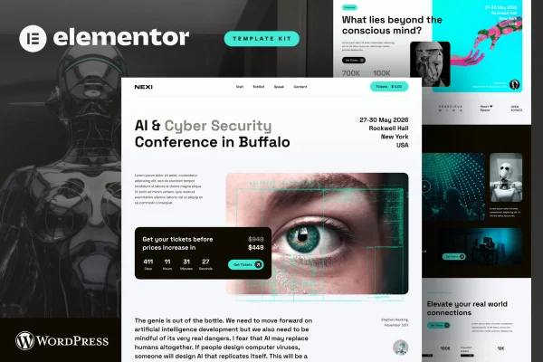 Nexi AI and cyber security conference Elementor template kit preview