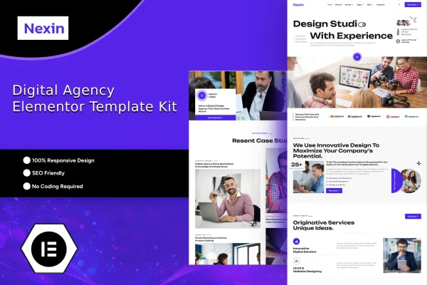 Nexin creative digital agency Elementor template kit preview
