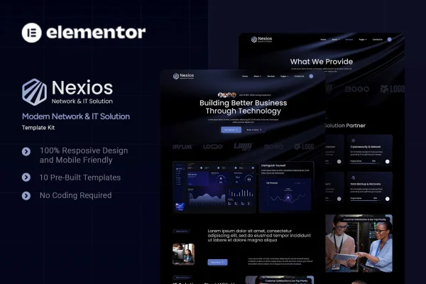 Nexios network and IT solution Elementor template kit preview