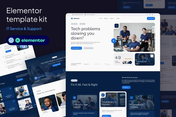 Nexolve IT service and support Elementor template kit preview