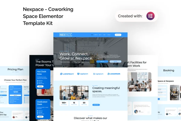 Nexpace coworking space Elementor template kit preview