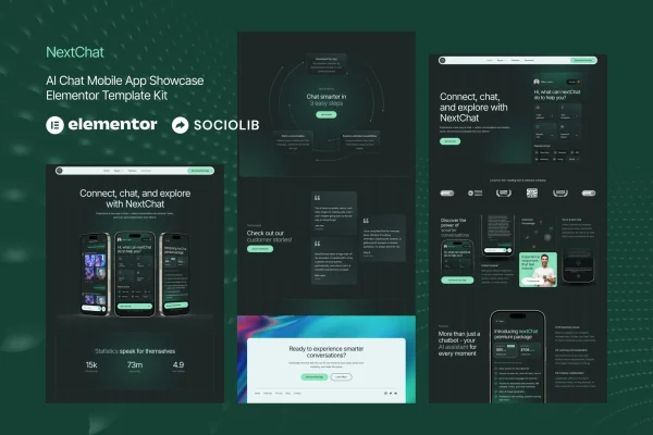 NextChat AI chat mobile app Elementor template kit preview