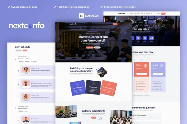 NextConfo events and conference Elementor Pro template kit cover