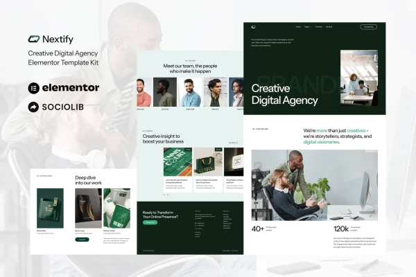 Nextify creative digital agency and portfolio Elementor template kit preview