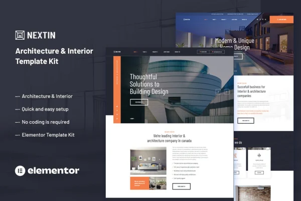 Nextin architecture and interior Elementor template kit preview