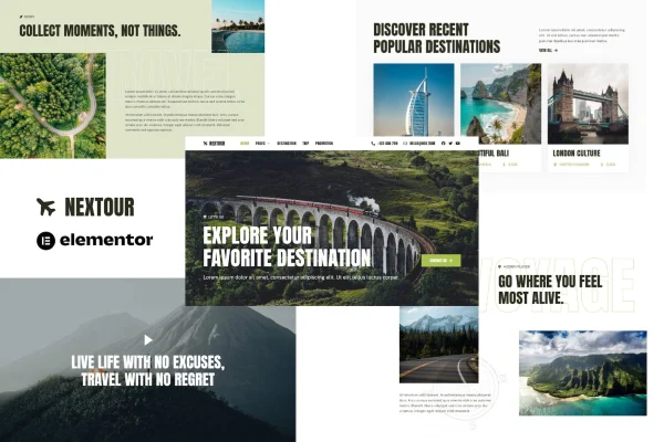 Nextour tour guide and travel agency Elementor template kit preview